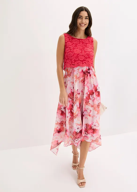 Abito in chiffon con pizzo fine, bonprix