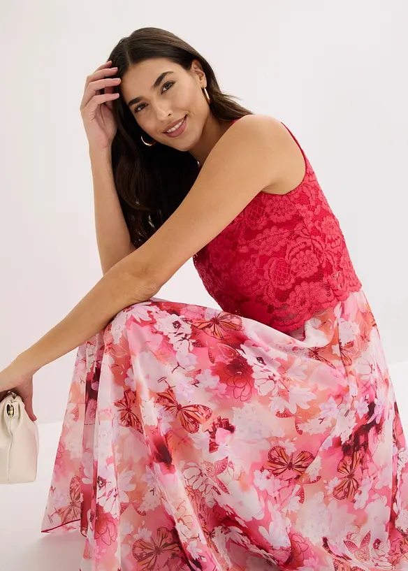 Abito in chiffon con pizzo fine, bonprix