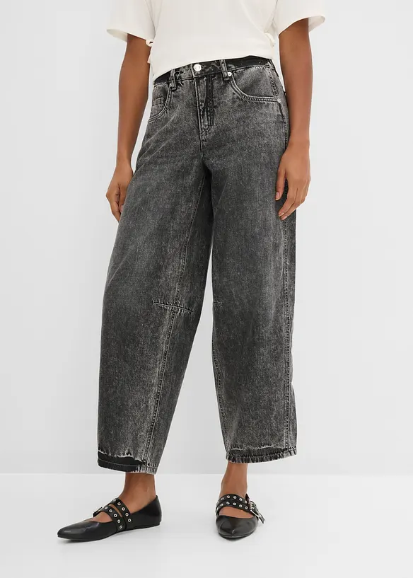 Jeans cropped a palloncino super morbidi, vita media, bonprix