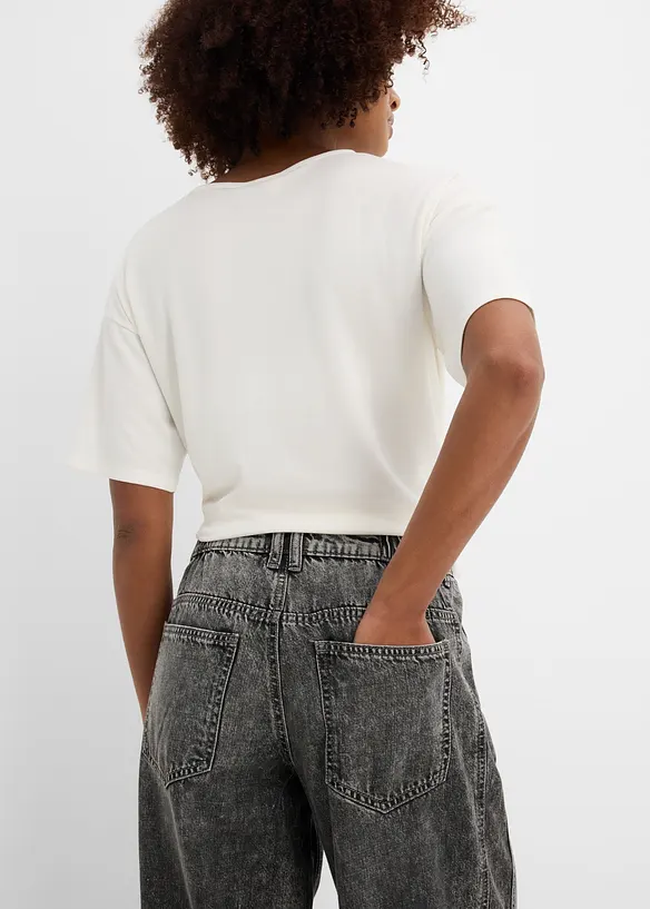 Jeans cropped a palloncino super morbidi, vita media, bonprix