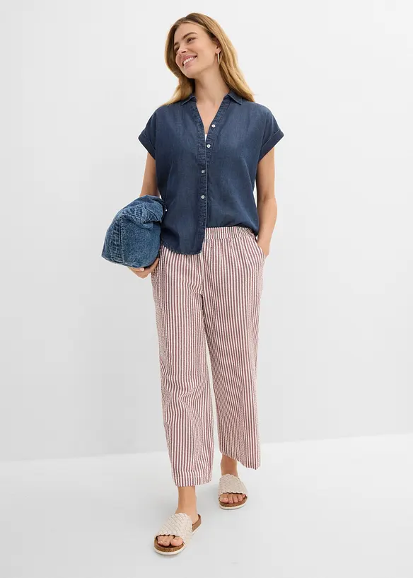 Pantaloni a palazzo cropped in seersucker, bonprix
