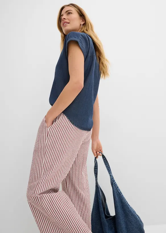 Pantaloni a palazzo cropped in seersucker, bonprix