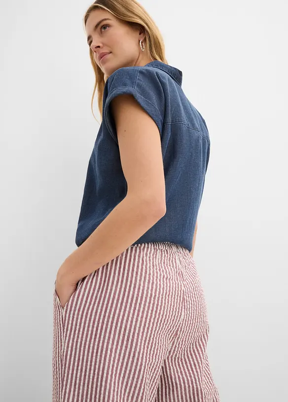 Pantaloni a palazzo cropped in seersucker, bonprix