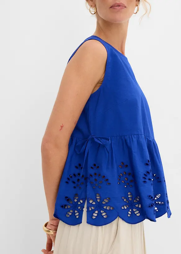 Top senza maniche con spacco e ricami traforati, bonprix