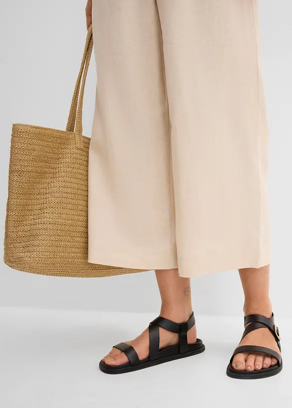 Pantaloni culotte cropped in misto lino leggero, bonprix