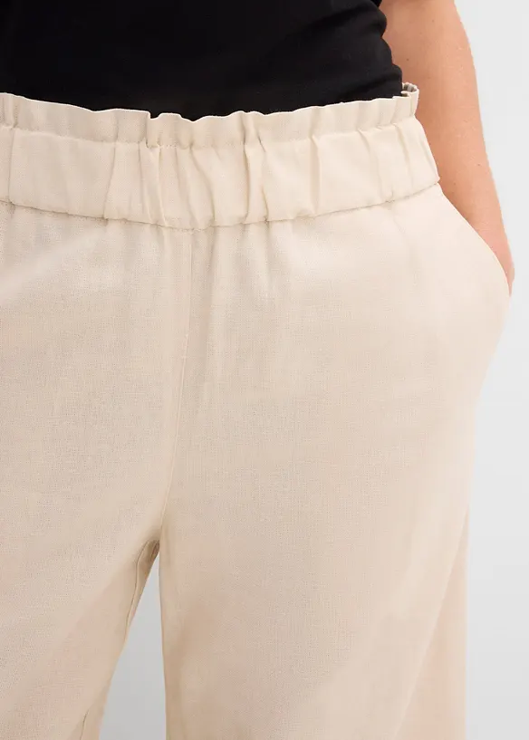 Pantaloni culotte cropped in misto lino leggero, bonprix