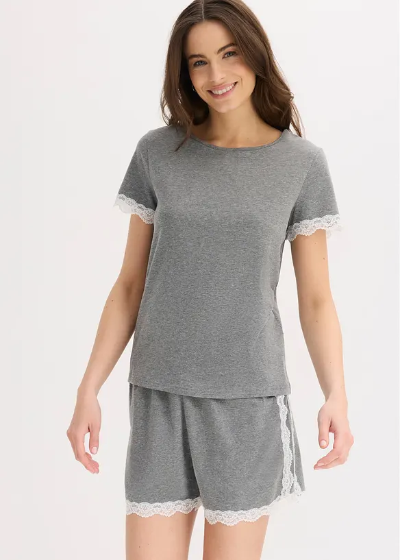 Pigiama estivo in puro cotone con pizzo, bonprix