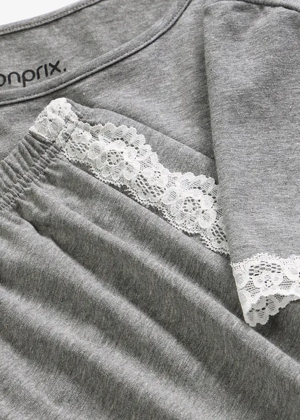 Pigiama estivo in puro cotone con pizzo, bonprix