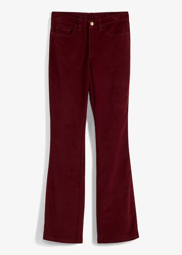 Pantaloni a zampa in velluto a coste elasticizzato con vita alta e comoda, bonprix