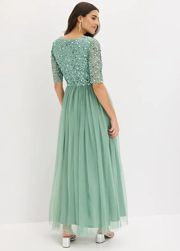 Abito da sera in tulle delicato con ricamo e paillettes, bonprix