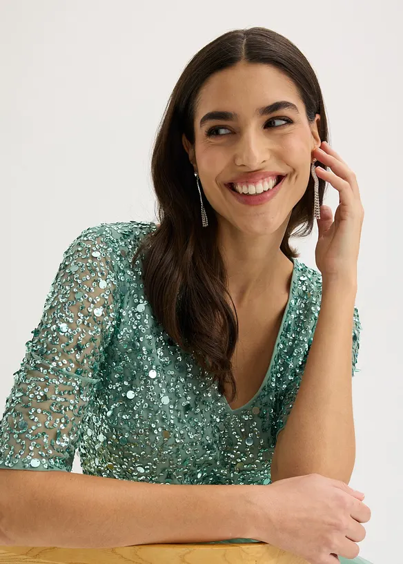 Abito da sera in tulle delicato con ricamo e paillettes, bonprix