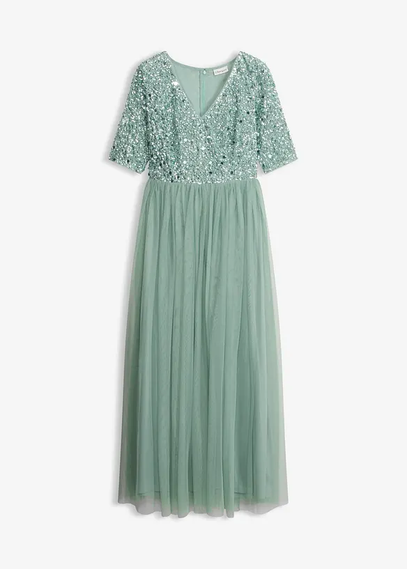Abito da sera in tulle delicato con ricamo e paillettes, bonprix