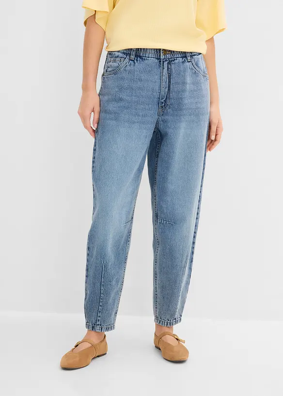 Jeans barrel cropped, vita alta, bonprix