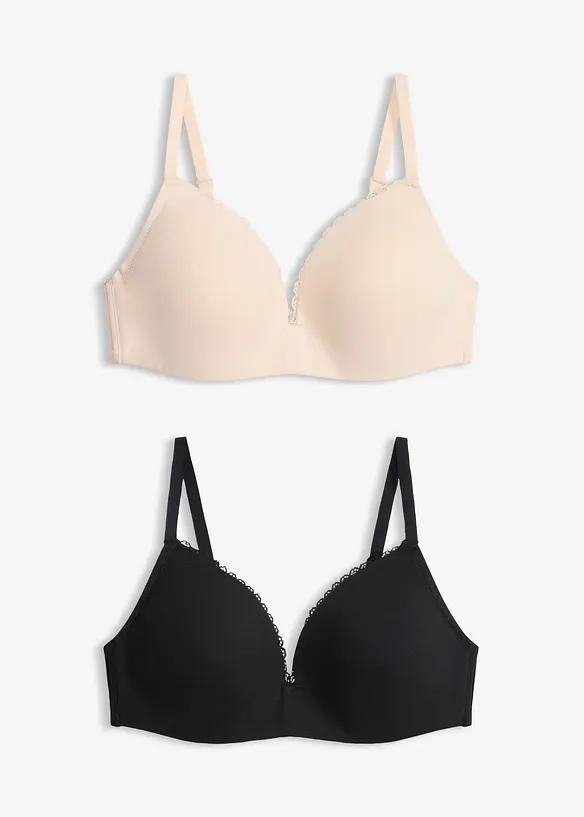 Reggiseno senza ferretto con coppe preformate e cotone (pacco da 2), bonprix