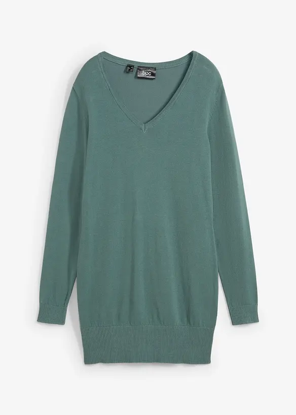 Maglione lungo basic in filato fine con scollo a V, bonprix