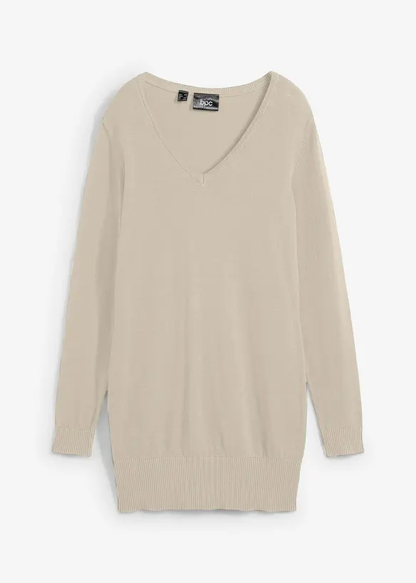 Maglione lungo basic in filato fine con scollo a V, bonprix