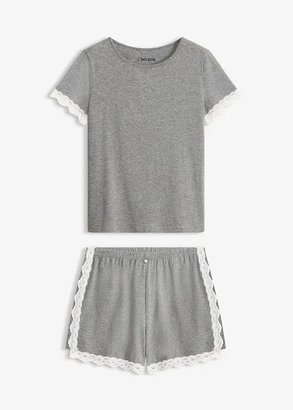 Pigiama estivo in puro cotone con pizzo, bonprix
