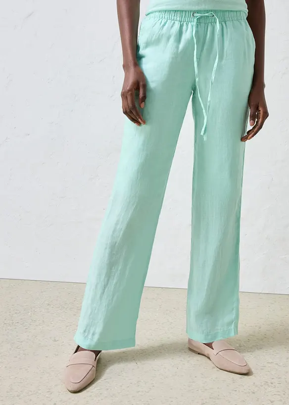 Pantaloni con elastico in vita in puro lino, bonprix