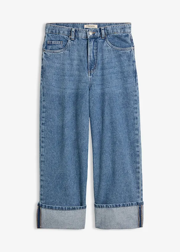 Jeans wide leg cropped, vita media, bonprix