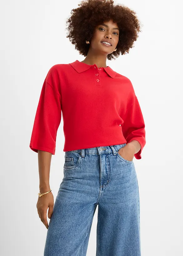 Jeans wide leg cropped, vita media, bonprix