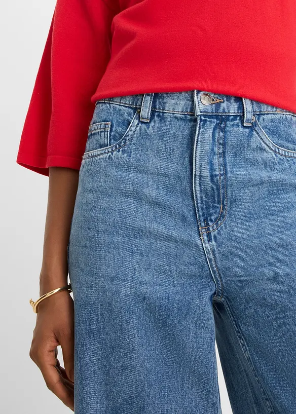 Jeans wide leg cropped, vita media, bonprix