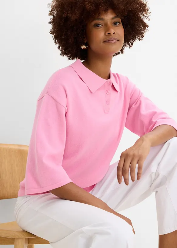 Maglione a polo in misto cotone, bonprix
