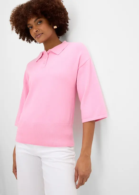 Maglione a polo in misto cotone, bonprix