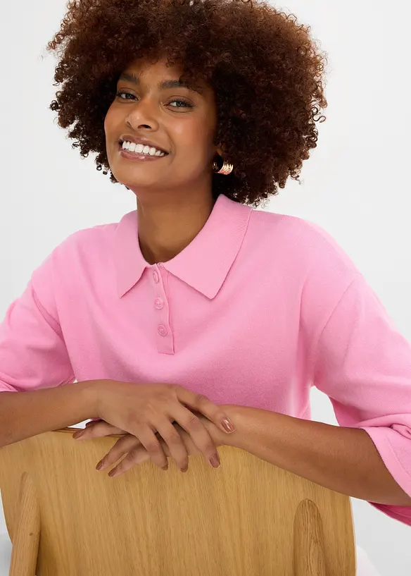 Maglione a polo in misto cotone, bonprix