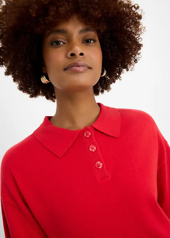 Maglione a polo in misto cotone, bonprix