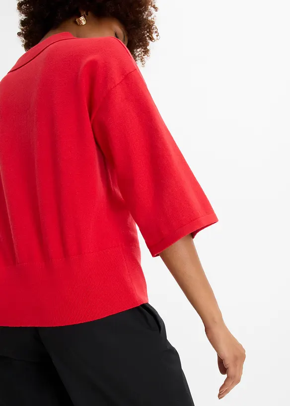 Maglione a polo in misto cotone, bonprix