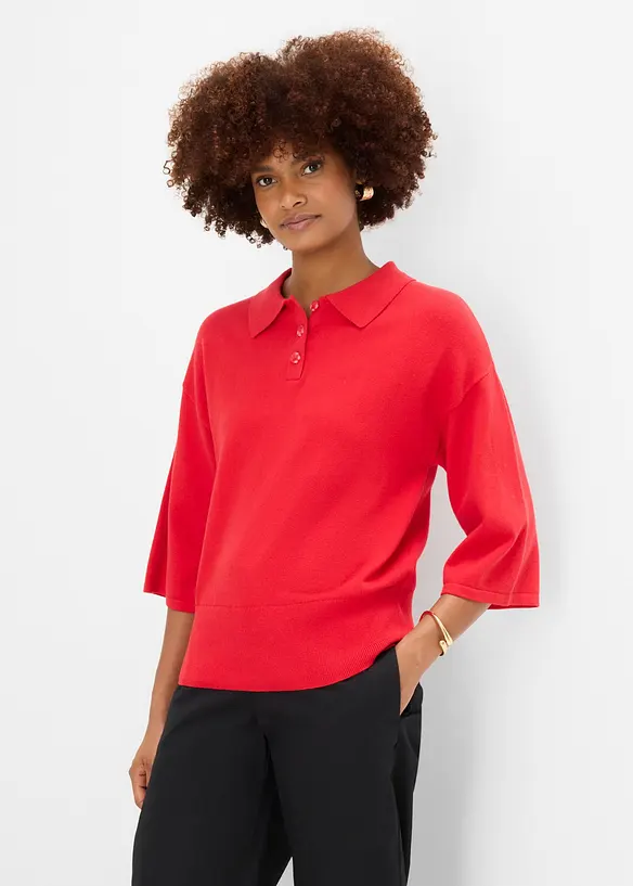 Maglione a polo in misto cotone, bonprix