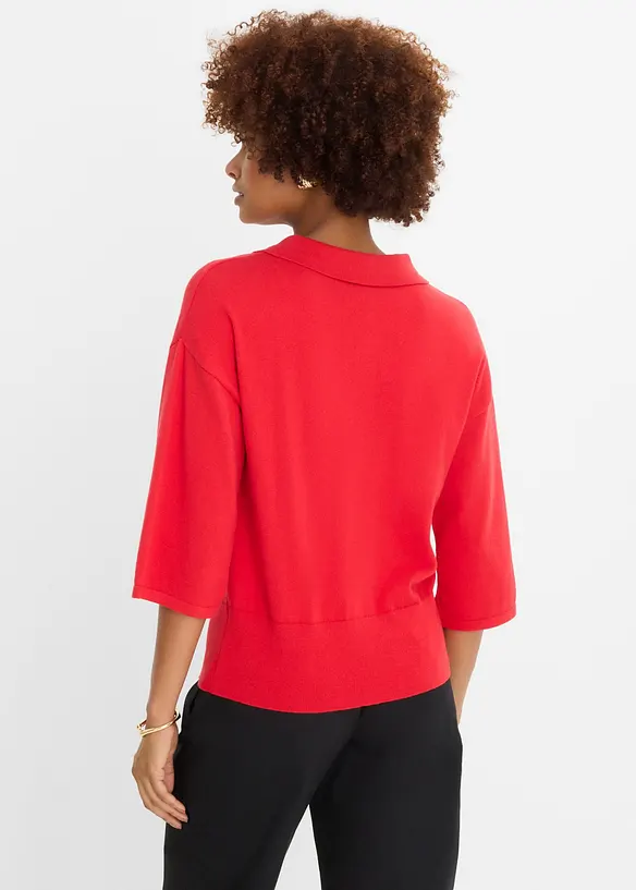 Maglione a polo in misto cotone, bonprix