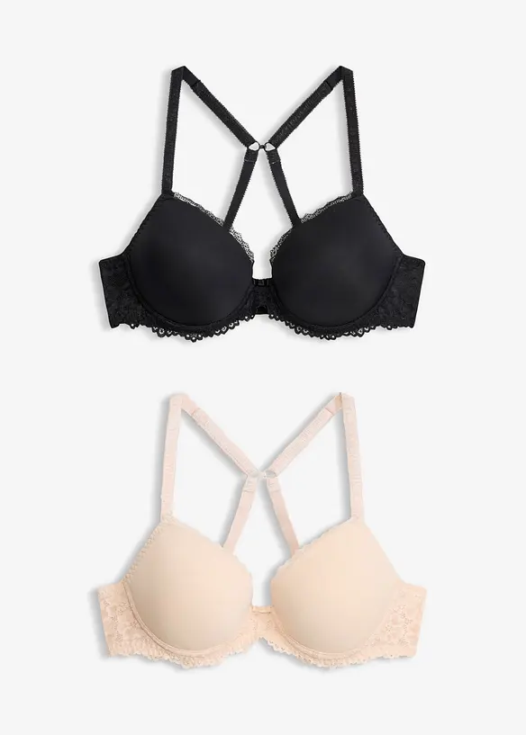 Reggiseno con coppe preformate e pizzo delicato (pacco da 2), bonprix