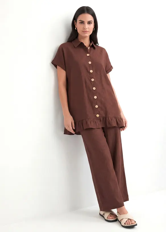 Camicetta lunga oversize in misto lino, bonprix