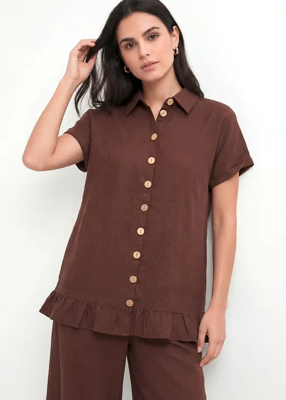 Camicetta lunga oversize in misto lino, bonprix