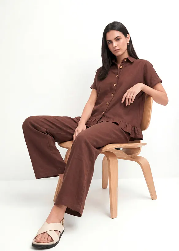 Camicetta lunga oversize in misto lino, bonprix