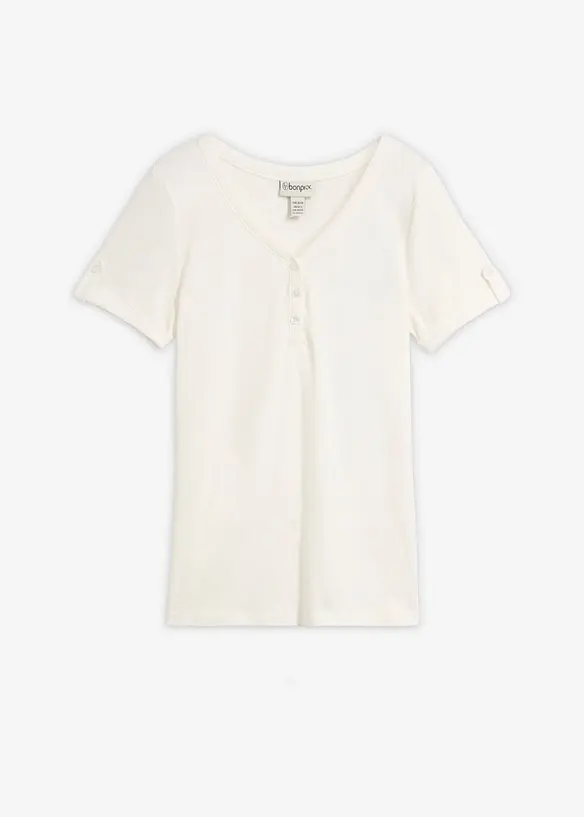 Maglia serafino in puro cotone a costine, bonprix
