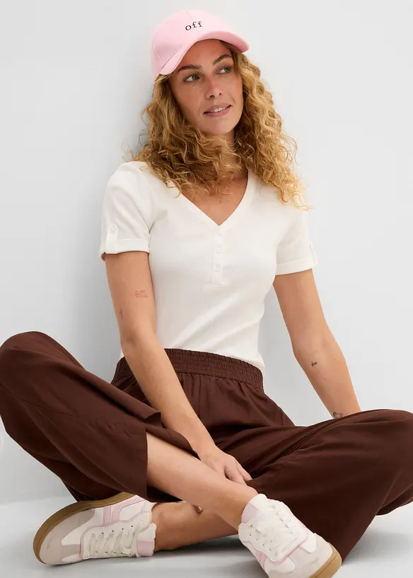 Maglia serafino in puro cotone a costine, bonprix