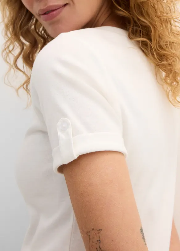 Maglia serafino in puro cotone a costine, bonprix