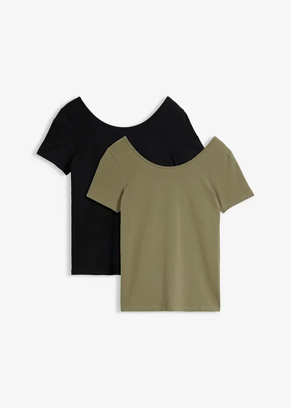 T-shirt con ampia scollatura rotonda dietro (pacco da 2), bonprix