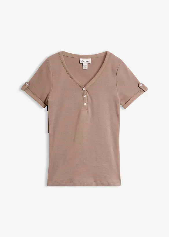 Maglia serafino in puro cotone a costine, bonprix
