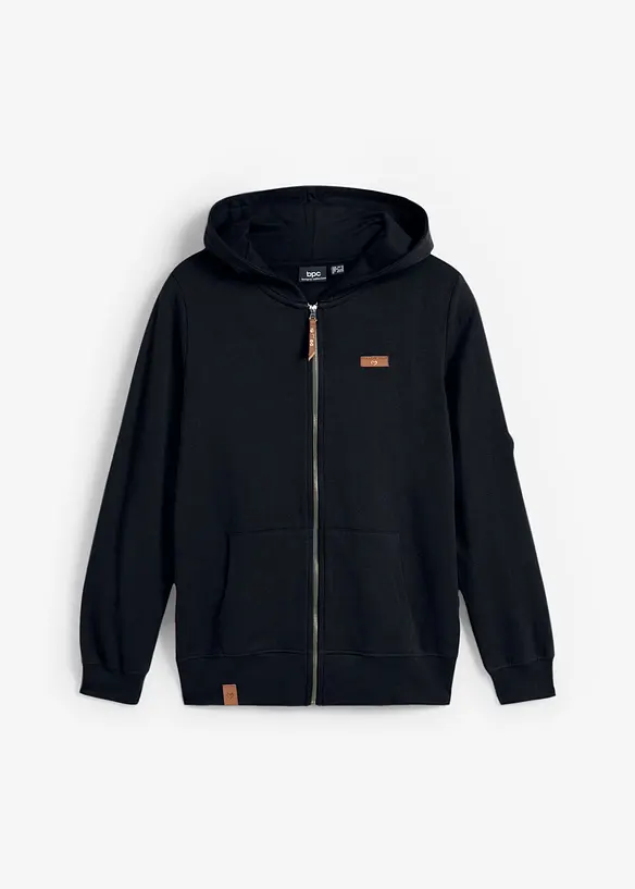 Felpa con zip e cappuccio in puro cotone, bonprix
