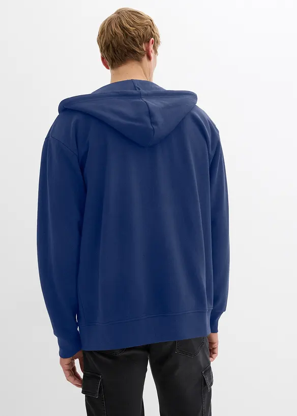 Felpa con zip, cappuccio e puro cotone, loose fit, bonprix