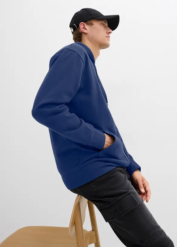 Felpa con zip, cappuccio e puro cotone, loose fit, bonprix