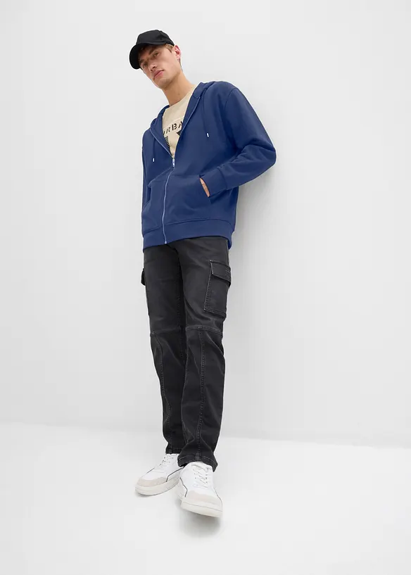Felpa con zip, cappuccio e puro cotone, loose fit, bonprix