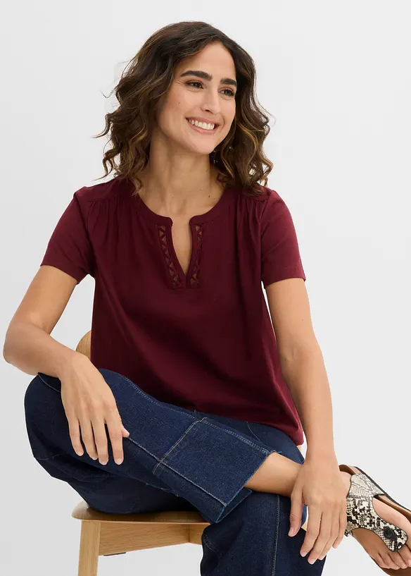 Maglia in cotone con scollo particolare, bonprix
