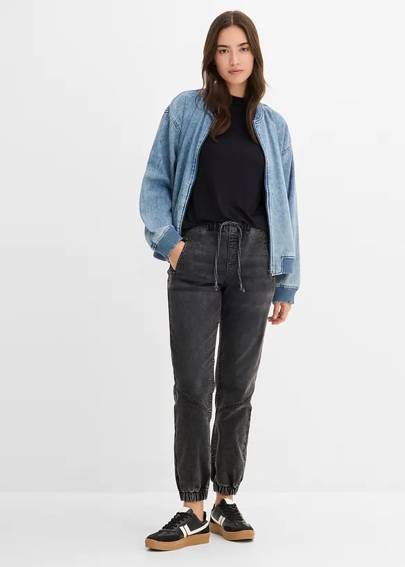 Jogger di jeans elasticizzati, vita media, bonprix
