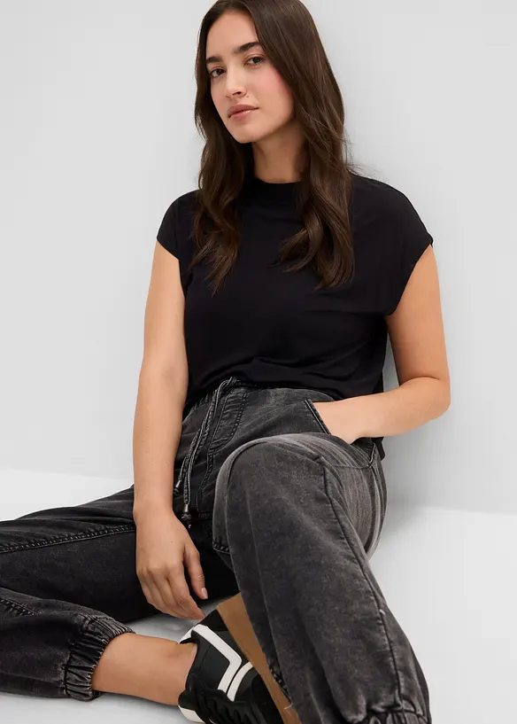 Jogger di jeans elasticizzati, vita media, bonprix