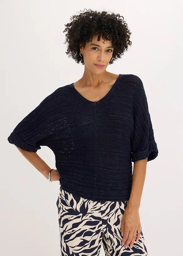 Maglione a mezze maniche in filato a fettuccia, bonprix
