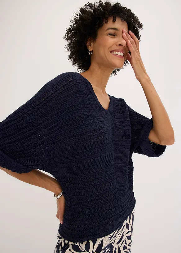 Maglione a mezze maniche in filato a fettuccia, bonprix
